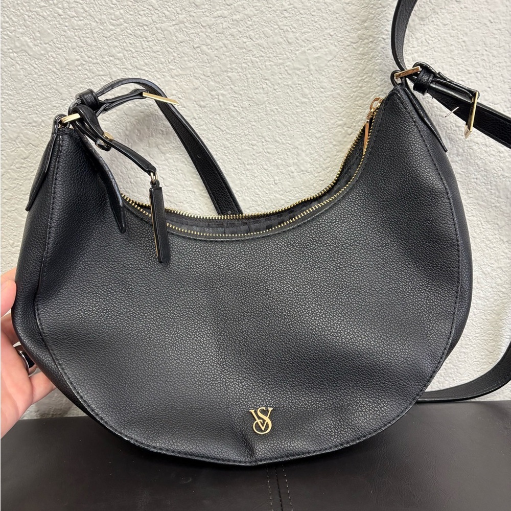 Victoria's Secret Black Shoulder Bag with Gold Accents